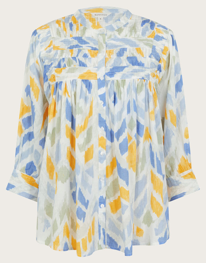 Myla Print Pintuck Blouse, Ivory (IVORY), large