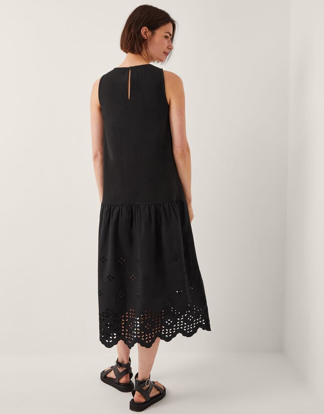 Fable Broderie Drop Waist Midi Dress, Black (BLACK), large