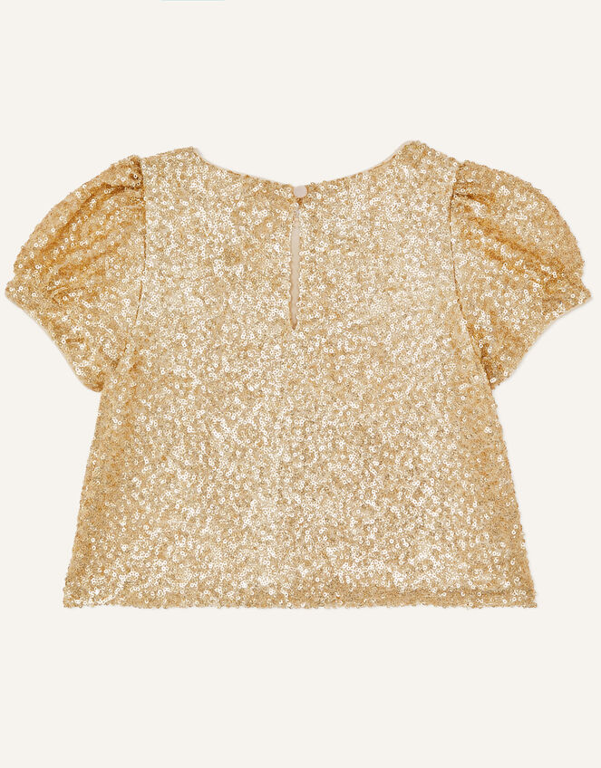Sequin Puff Sleeve Top, Gold (GOLD), large