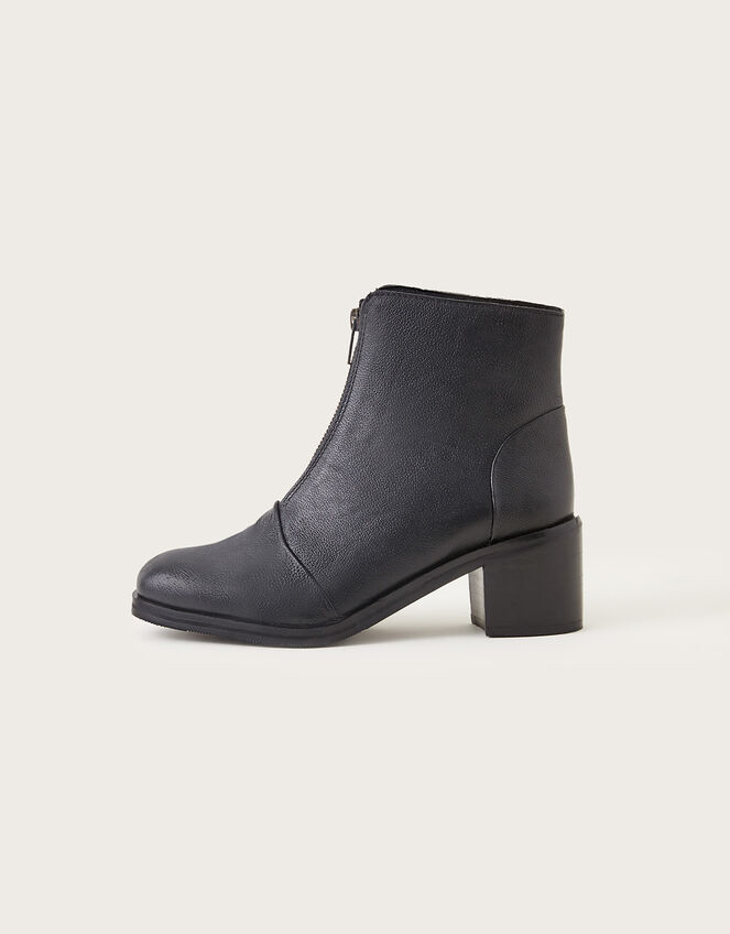 Zip Front Chunky Leather Boots, Black (BLACK), large