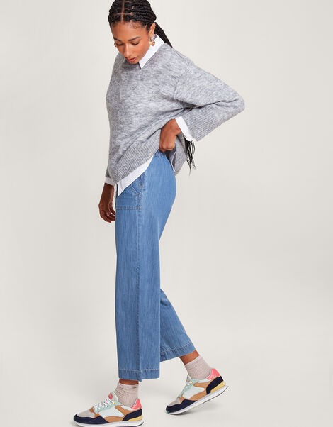 Harper Crop Wide Leg Pull-On Jeans Shorter Length Blue, Blue (DENIM BLUE), large