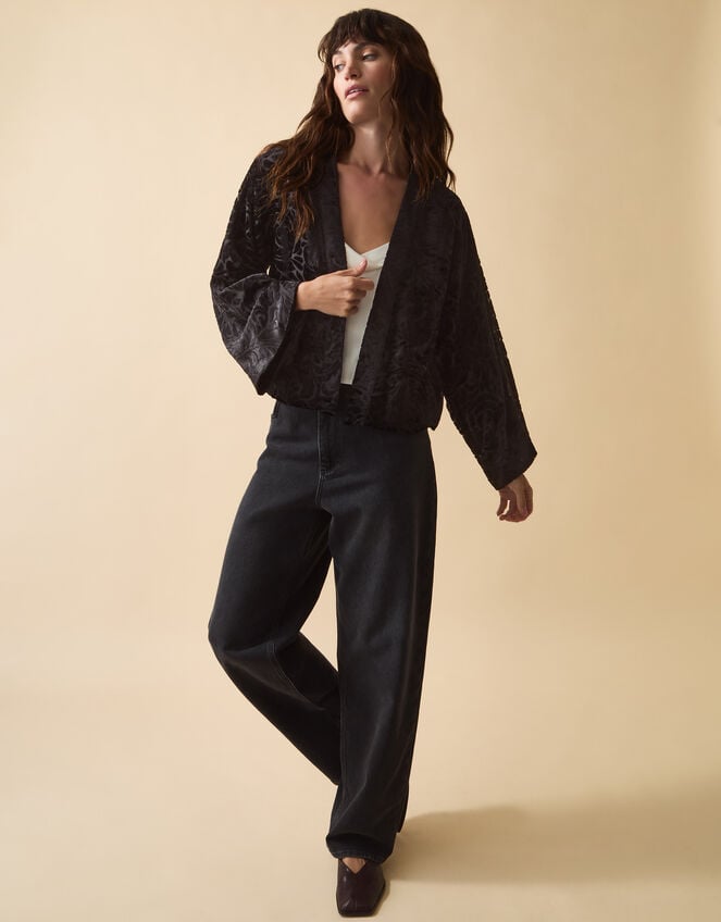 Clemence Gigi Velvet Burnout Kimono Jacket, Black (BLACK), large
