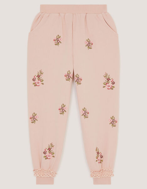 Floral Embroidered Broderie Joggers, Pink (PINK), large