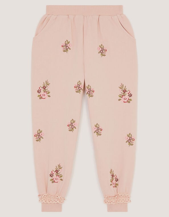 Floral Embroidered Broderie Joggers, Pink (PINK), large