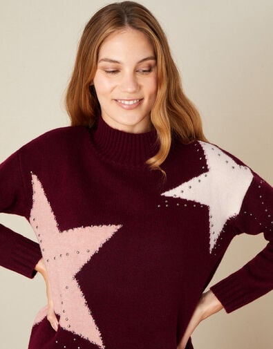 Stacy Star Knit Jumper Red, Red (BERRY), large