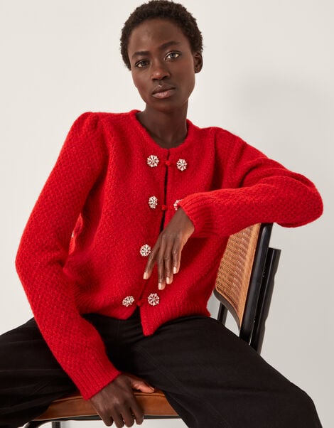 Fessa Jewel Brooch Cardigan, Red (RED), large