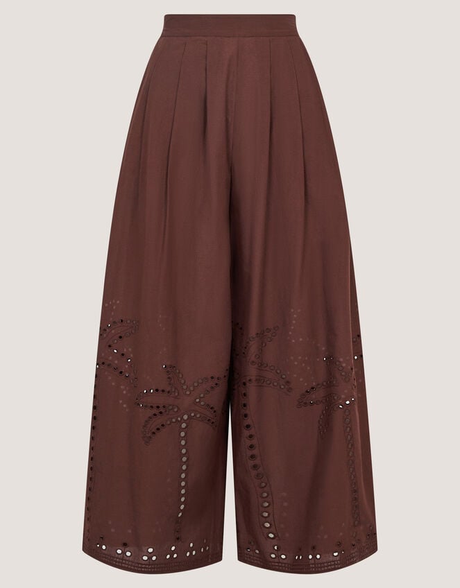 Eden Palm Cutwork Wide Leg Trousers , Brown (BROWN), large