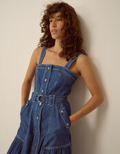 Chiara Belted Denim Midi Dress, Blue (MID AUTHENTIC BLUE), large