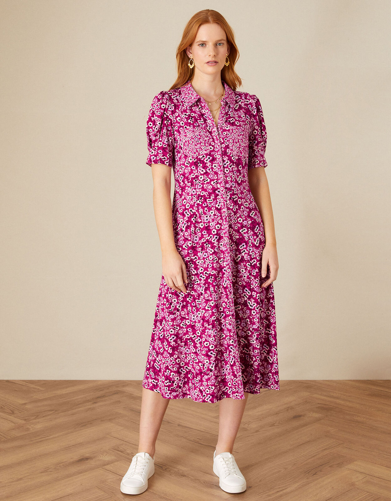 Darella Ditsy Print Jersey Dress Pink Monsoon IE Navigation