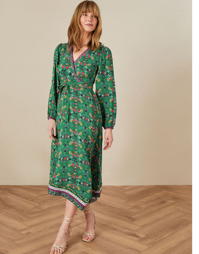 Emmy Scarf Print Midi Dress, Green (GREEN), large