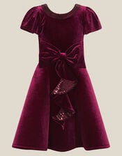 Genevieve Sequin Bow Velvet Party Dress, Red (BURGUNDY), large