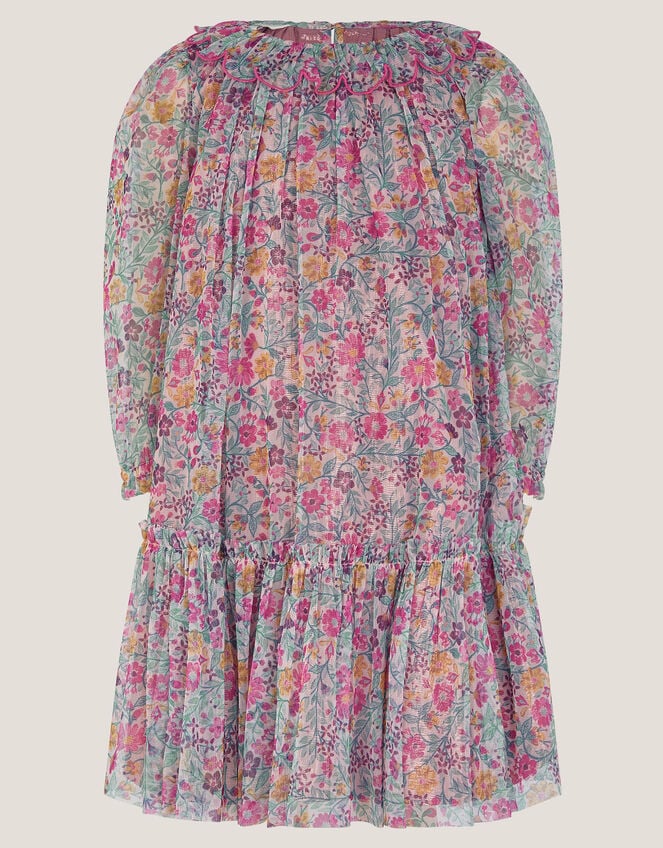 Scallop Collar Floral Print Dress, Pink (PINK), large