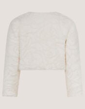 Rose Textured Faux Fur Cardigan, Ivory (IVORY), large