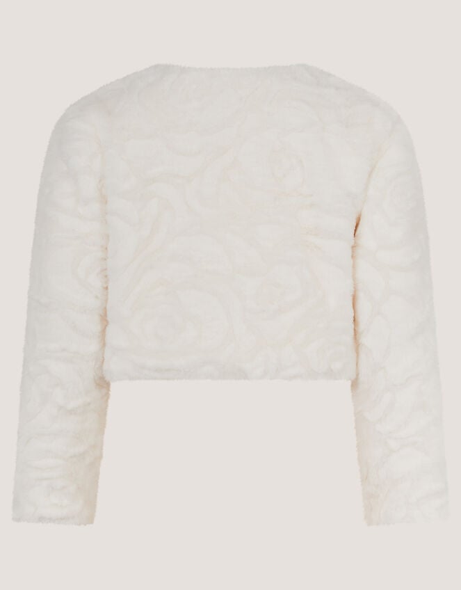 Rose Textured Faux Fur Cardigan, Ivory (IVORY), large