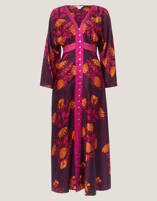 Koa Long Sleeve Floral Midi Dress, Red (BERRY), large