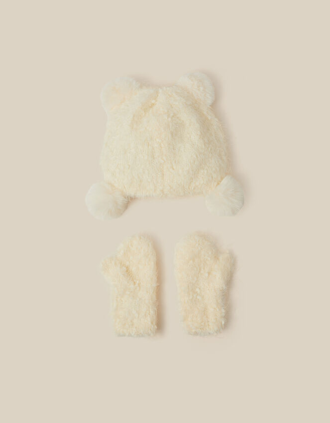 Baby Bear Beanie Hat & Mittens Set, Cream (CREAM), large