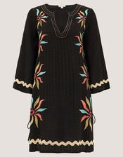 Bonnie Embroidered Mini Kaftan, Black (BLACK), large
