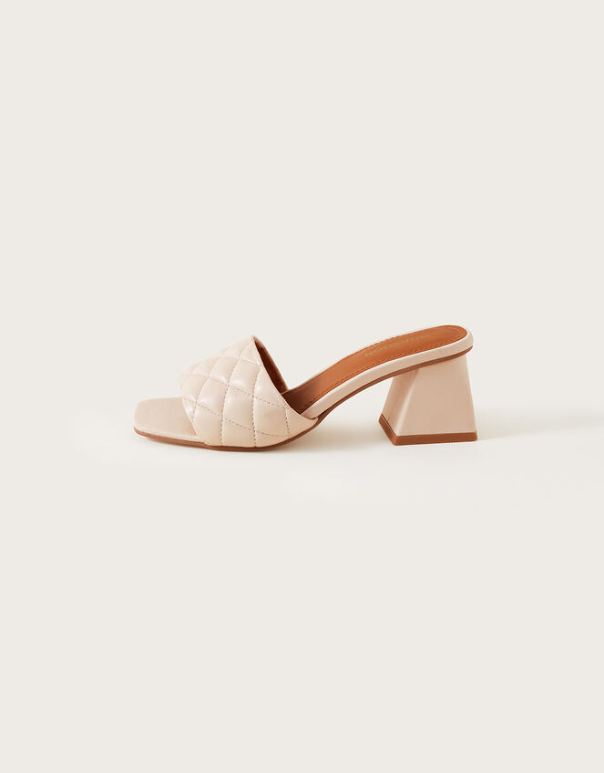 Leather Low Block Heeled Mules, Nude (NUDE), large
