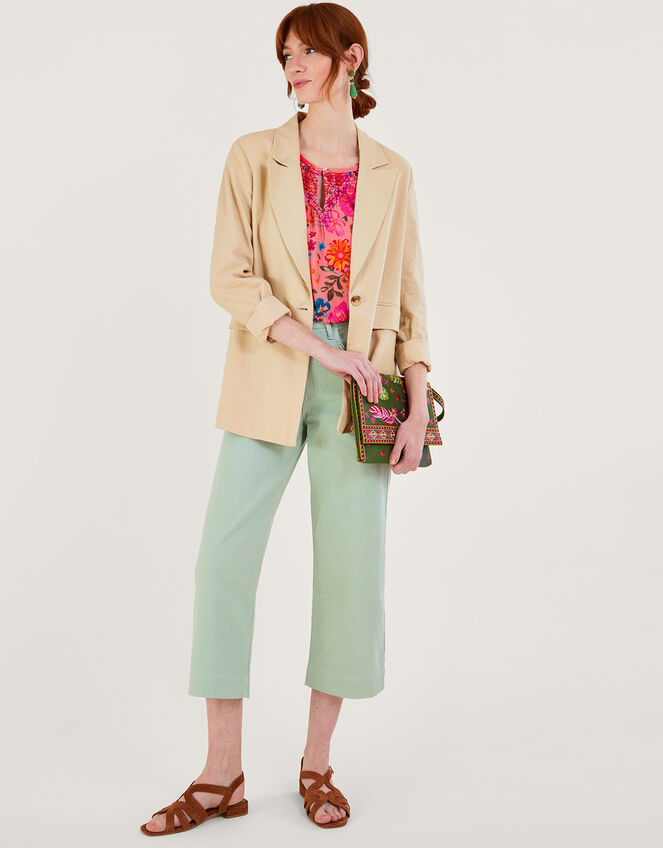 Alina Flower Print Shirred Blouse in LENZING™ ECOVERO™, Orange (CORAL), large