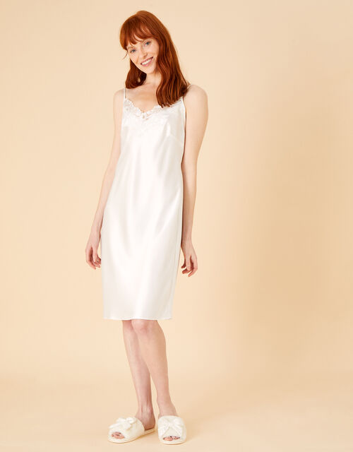 Bridal Lace Satin Night Dress, Ivory (IVORY), large