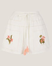 Luna Floral Embroidered Shorts, White (WHITE), large
