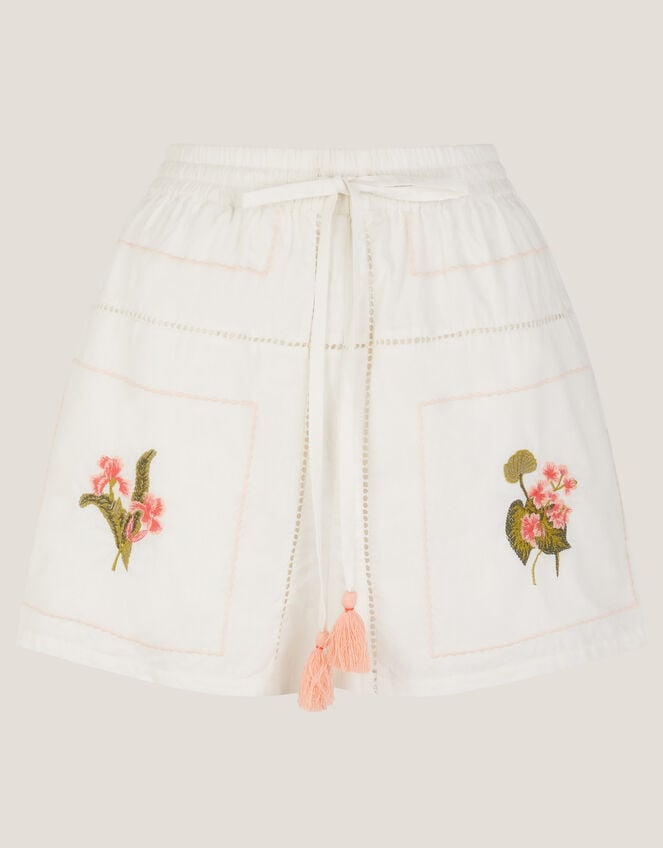 Luna Floral Embroidered Shorts, White (WHITE), large