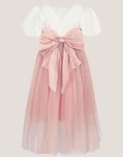 Puff Sleeve Satin Tulle Dress, Pink (PINK), large