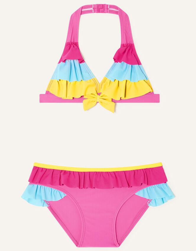 Layered Frill Halter Neck Bikini, Pink (PINK), large