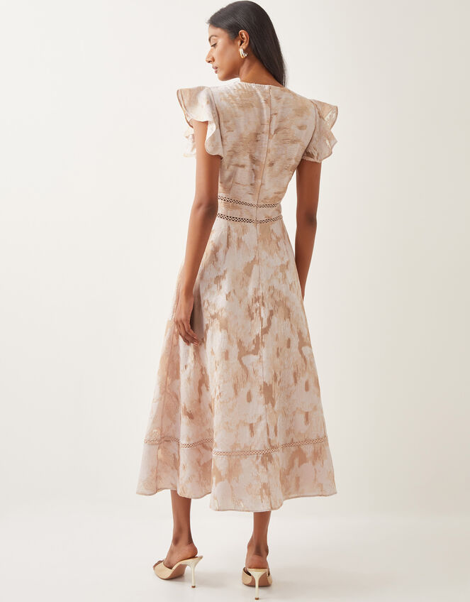 Josie Flutter Sleeve Floral Jacquard Midi Dress, Pink (BLUSH), large