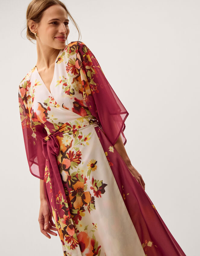 Parrie Floral Midi Wrap Dress, Cream (CREAM), large
