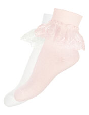 2 Pack Lace Socks, Pink (PINK), large