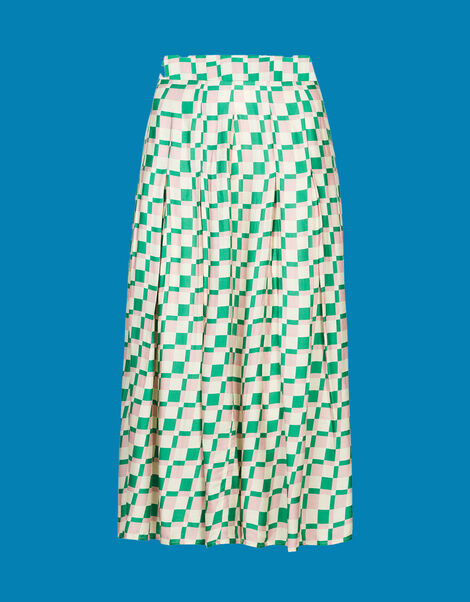 Mirla Beane Pleated Checkerboard Midi Skirt , Multi (MULTI), large