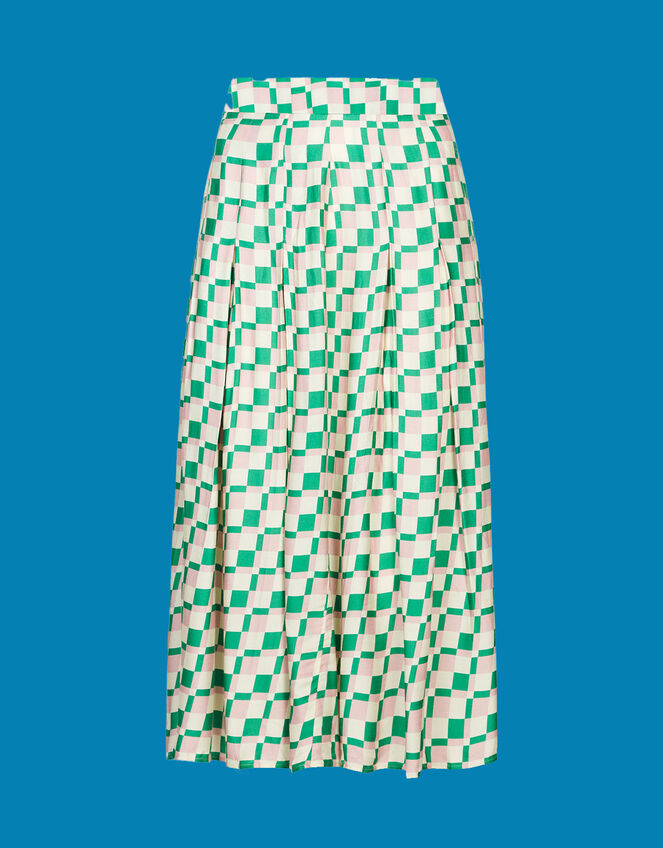 Mirla Beane Pleated Checkerboard Midi Skirt , Multi (MULTI), large