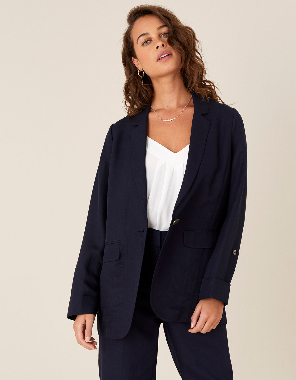 Navy longline blazer womens top
