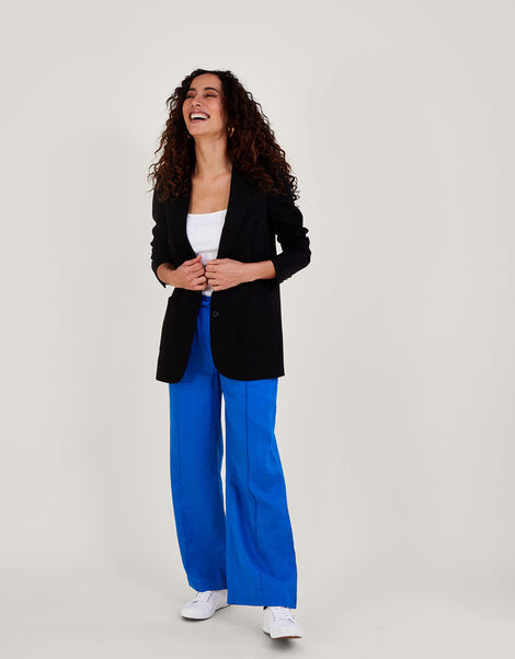 Linen Wide Leg Pull On Trousers Blue, Blue (COBALT), large