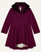 Velvet Shawl Collar Pleated Coat, Red (BURGUNDY), large