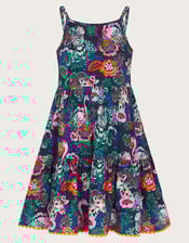 Floral Animal Print Cotton Dress, Blue (NAVY), large