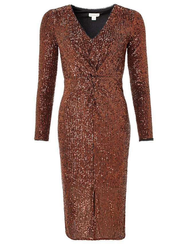 Rosie Sequin Midi Dress, Bronze (BRONZE), large