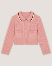 Embellished Cable Knit Cardigan, Pink (PINK), large