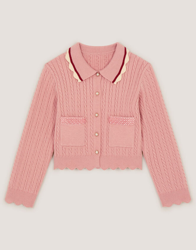 Embellished Cable Knit Cardigan, Pink (PINK), large