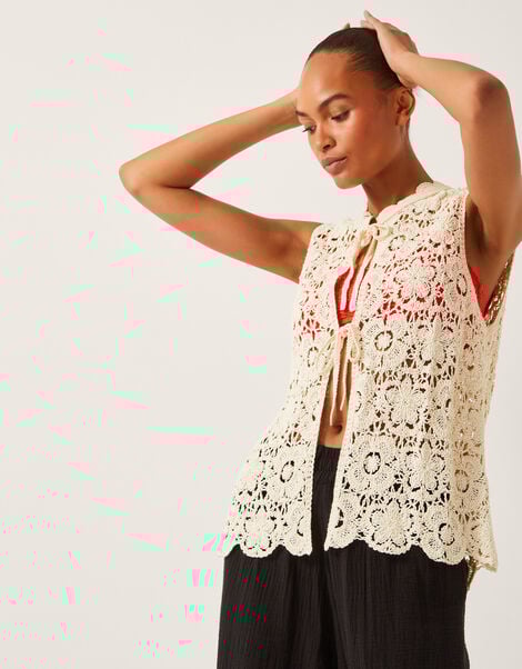 Ren Crochet Waistcoat, Ivory (IVORY), large