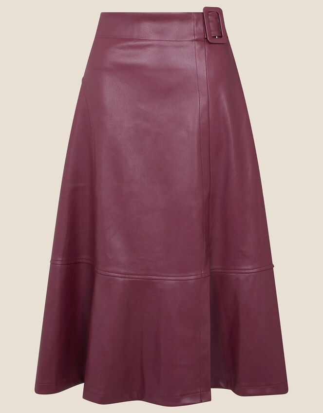 Belted Leather-Look Skirt, Purple (PURPLE), large