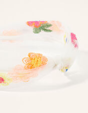 Floral Embroidered Mesh Knot Headband, , large