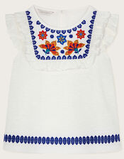 Embroidered Yoke Tunic Top, White (WHITE), large