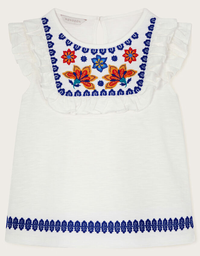 Embroidered Yoke Tunic Top, White (WHITE), large