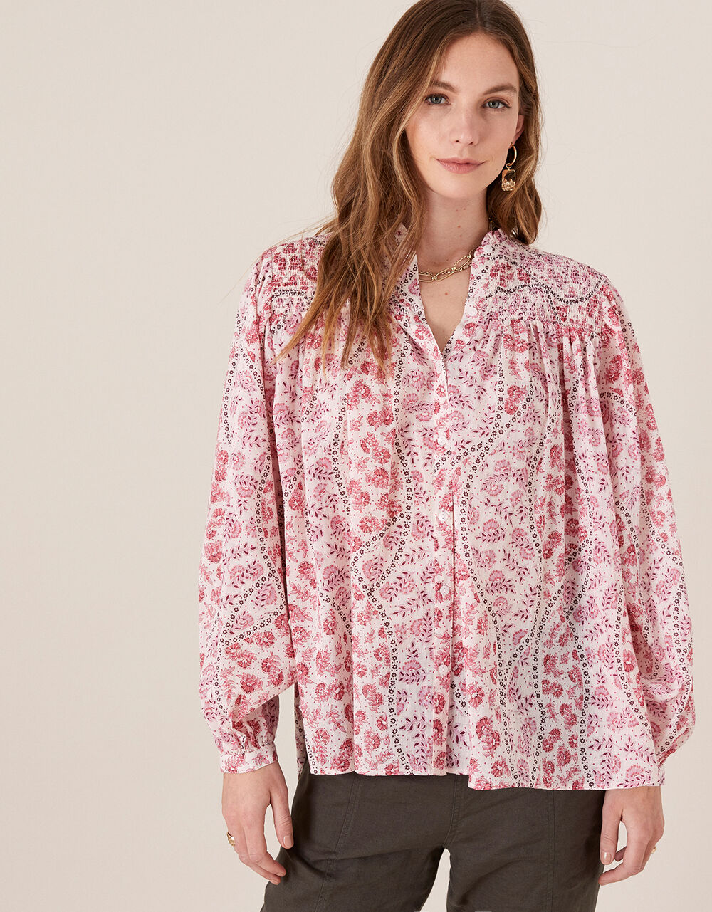 Printed Blouse in Pure Cotton Ivory | Tops & T-shirts | Monsoon Global.