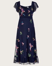 Helena Embellished Tea Dress in Recycled Polyester, Blue (NAVY), large