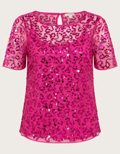 Zoey Sequin T-Shirt in Recycled Polyester, Pink (PINK), large