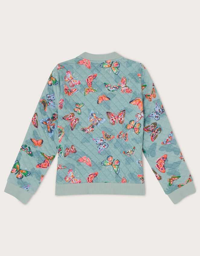 Butterfly Print Quilted Bomber Jacket, Blue (AQUA), large