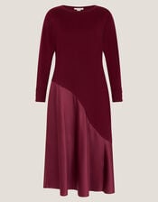 Saz Asymmetrical Mix Satin Midi Dress, Red (BERRY), large